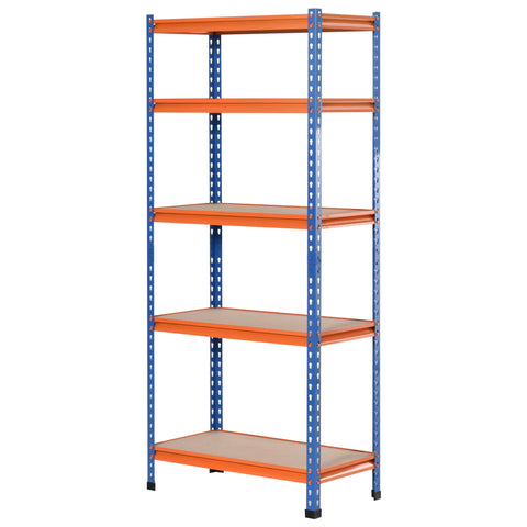 Rootz Metal Garage Shelf - Storage Rack - 5 Tier Organizer - 1500kg Capacity - Blue/Orange - 80cm x 40cm x 182cm
