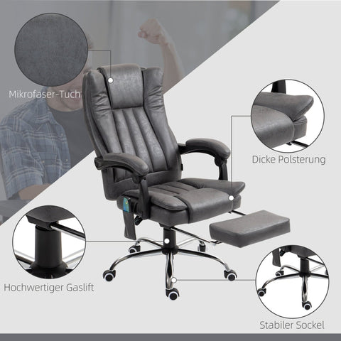 Rootz Massage Office Chair - High Back Computer Chair - Heated - Vibration Massage - 360° Swivel - 62cm x 70cm x 113-120cm
