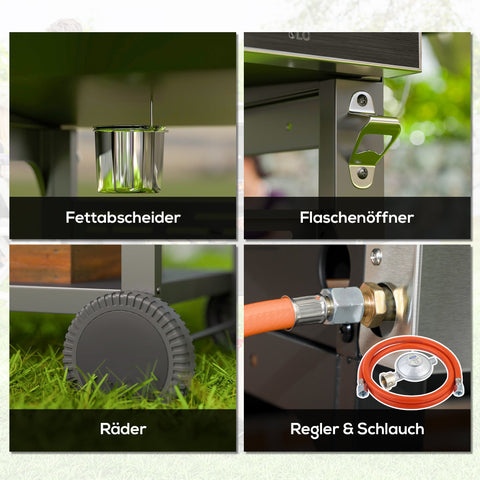 Rootz Gas Grill - BBQ Grill - Outdoor Cooker - Efficient 5-Burner System - 135cm x 55cm x 103cm - Black