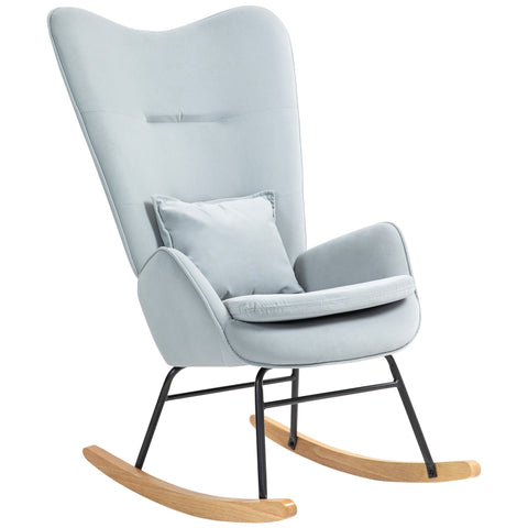 Rootz Rocking Chair - Nursing Chair - Velvet Chair - Lumbar Support - Velvet Look Cover - 67L x 85W x 112H cm -  Grey