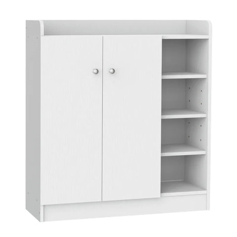 Rootz Shoe Cabinet - Shoe Chest - Shoe Rack - 4 Shelves - Maximum 12 Pairs - 1 Cupboard - Chipboard - Aluminum Alloy - White - 83cm X 30cm X 90cm