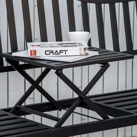 Rootz Garden Bench with Extendable Table - Outdoor Seating - Patio Furniture - Durable Metal - Comfortable Design - 150W x 58.5D x 90H cm