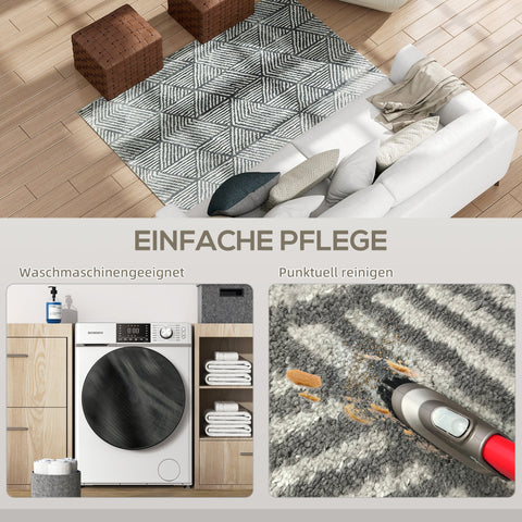 Rootz Grey Carpet - Living Room Rug - Washable Lane Carpet - Allergy-Friendly - 150 x 80 cm - Modern Style