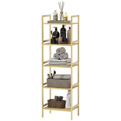 Rootz Bamboo Bathroom Shelf - Storage Shelf - Adjustable Shelves - Water-Repellent Bamboo - 43.5 x 31.5 x 142 cm