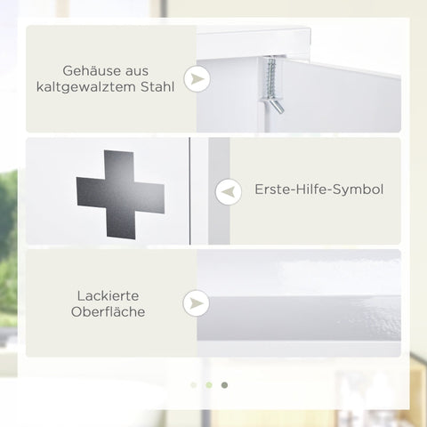 Rootz Kleankin Medicine Cabinet - First Aid Cabinet - Medical Storage - Secure Magnetic Closure - Efficient Organization - Quick Identification - 30L x 12W x 60H cm - Cold Rolled Steel