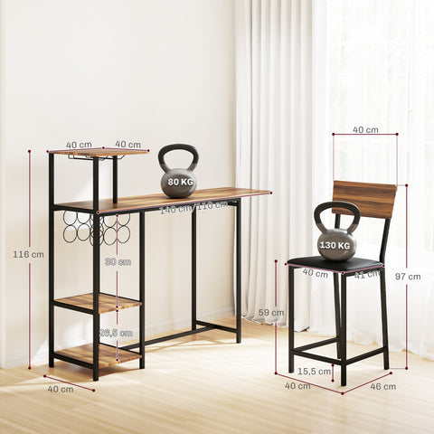 Rootz 3-Part Bar Table Set - Pub Table - High Top Table - Wine Storage - 110-140cm x 40cm x 116cm