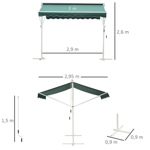 Rootz Double Desk Sail - Retractable Sunshade - Awning Shelter - Waterproof Metal & Polyester - 3m x 2.95m x 2.6m
