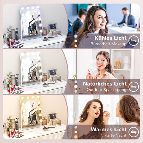 Rootz LED Makeup Mirror - Hollywood Vanity Mirror - Dressing Table Mirror - 12 LED Lamps - Adjustable Brightness - Cell Phone Holder - USB Port - 36.5cm x 45.5cm x 8.5cm