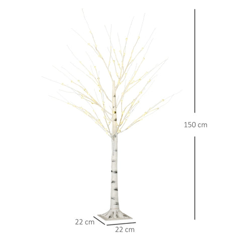 Rootz Artificial Birch Tree with LED Lights - White Birch Tree - Decorative LEDs - Weatherproof - 22cm x 22cm x 150cm