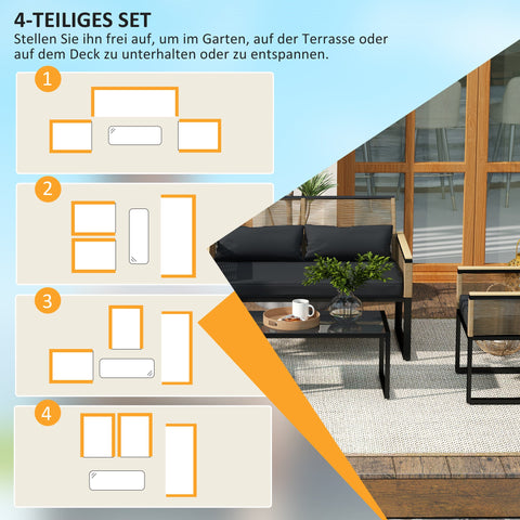 Rootz 4 Piece Rattan Garden Set - Balcony Furniture - Weatherproof Sofa Set - Comfort Cushions - 116cm x 71cm x 78cm