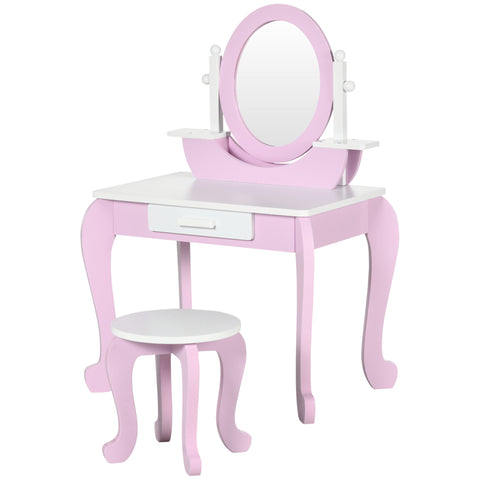 Rootz Children's Vanity Table Set - Dressing Table - Makeup Station - Promotes Independence - 65.5cm x 46cm x 93cm