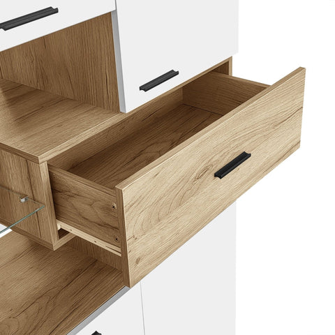 Rootz Modern Display Cabinet - Glass Doors - LED Lit Display - Elegant Design - 77.7L x 38W x 150H cm