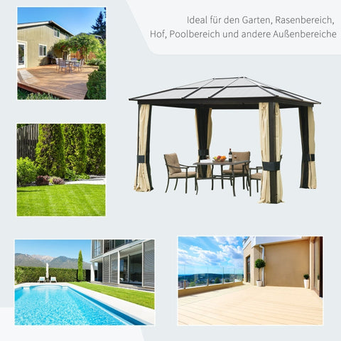 Rootz Hardtop Gazebo with Polycarbonate Roof - Outdoor Pavilion - Weather-Resistant Shelter - Durable Aluminum Frame - UV Protection - 360cm x 295cm x 265cm