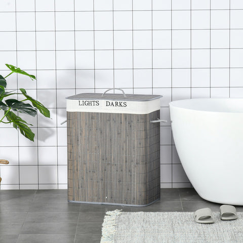 Rootz 100L Laundry Basket - Laundry Hamper - Clothes Sorter - Washable Bag - 52x32x63cm - Bamboo, Polyester, Cotton, Metal - Grey