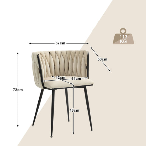 Rootz 2 Piece Set Luxury Velvet Dining Chairs - Upholstered Chairs - Handwoven Chairs - Exceptional Comfort - 57cm x 50cm x 72cm
