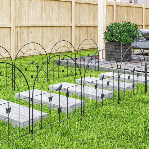 Rootz Garden Fence - Decorative Lattice - Steel Fence Set - Protects Flowers - 300cm x 70cm - Stylish Butterfly & Bird Design - Black
