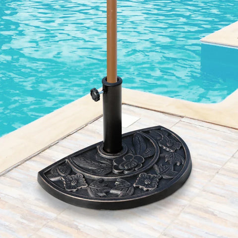 Rootz Parasol Stand - Umbrella Stand - Sunshade Marble Stand - Half Round Resin + Stainless Steel - Bronze - 50 x 31 x 32 cm
