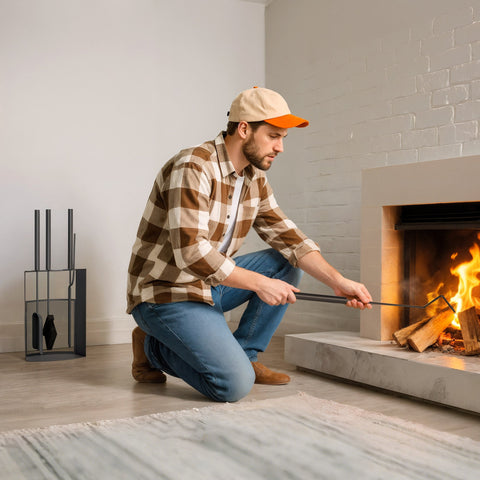 Rootz Fireplace Cutlery Set 5 Pieces - Fireplace Tools - Fire Pit Accessories - Durable Metal - Space-Saving Design - Black - 28x13x59.5cm