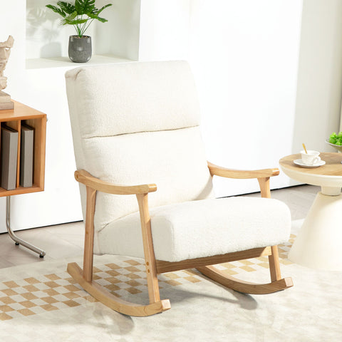 Rootz Rocking Chair - Velvet Chair - Ergonomic Chair - Max Comfort - 65W x 90D x 98H cm - White-Brown