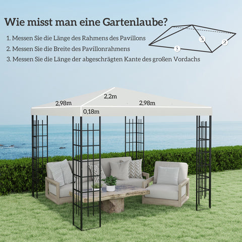 Rootz 3 x 3m Replacement Gazebo Roof - Garden Shelter Cover - Pavilion Shade - UPF30+ Protection - 298cm x 298cm - White