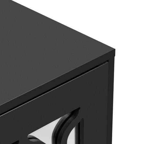 Rootz Black Mirrored Sideboard - Luxury Buffet - Storage Cabinet - Durable MDF - 160L x 40W x 84H cm