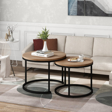 Rootz 2 Piece Set Coffee Tables - Round Tables - Stackable Tables - Space-Saving Design - 70.5cm x 50cm & 45.5cm x 44cm