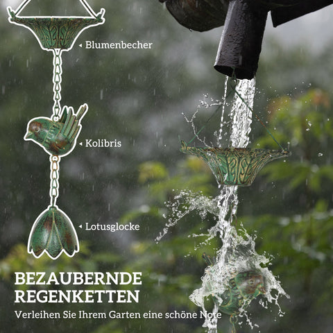 Rootz 3er Set Rain Chain - Drain Chain - Rainflow Chain - Corrosion-Resistant - 123cm x Ø12cm for Easy Garden Decoration