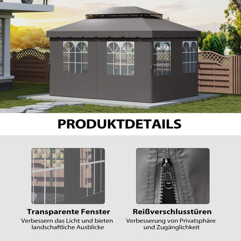 Rootz Pavilion Side Wall Panels Set - Gazebo Curtains - Waterproof Enclosures - UPF 30+ Protection - 3 x 4m - Grey