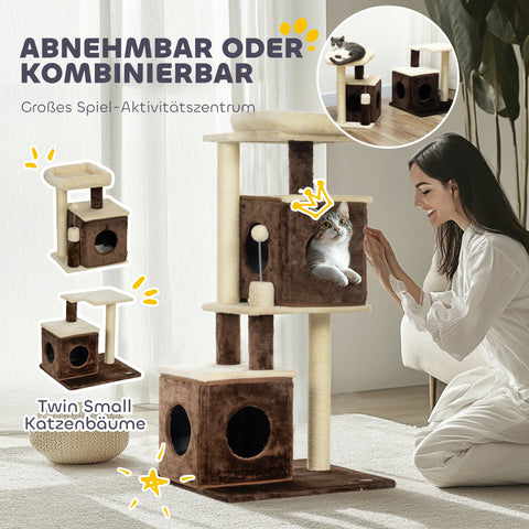 Rootz Cat Tree - Divisible Cat Tower - Indoor Cat Playground - Cozy Hideaway - 55cm x 48cm x 107cm