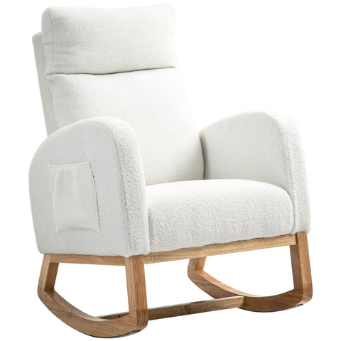 Rootz Rocking Chair - Relaxation Chair - Nursing Chair - Thick Padding - 70cm x 96cm x 107cm - White