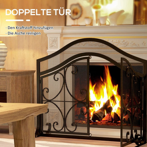 Rootz Elegant Fireplace Protection Grille - Arch Design - Spark Guard - Double Doors - Powder-Coated Steel - 105cm x 40cm x 80.5cm