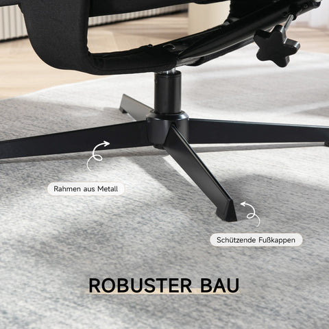 Rootz Reclining Chair with Stool Set - Swivel Seat - Rocker Function - Velvet Look, 135° Adjust - 74W x 81D x 102H cm, Black