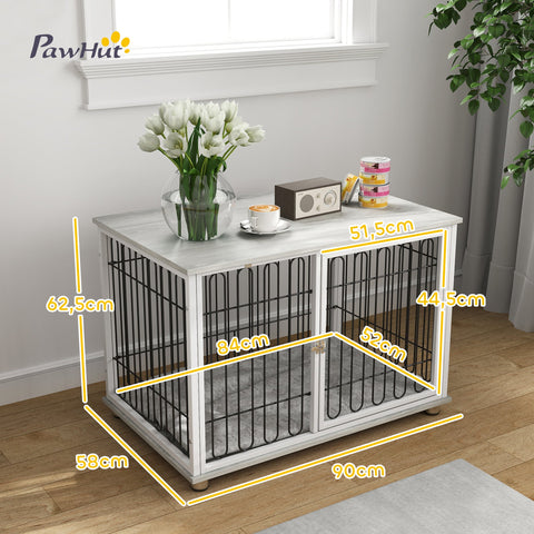 Rootz Dog Cage with Table - Pet Crate - Adjustable Feet - Washable Pillow - 90cm x 58cm x 62.5cm