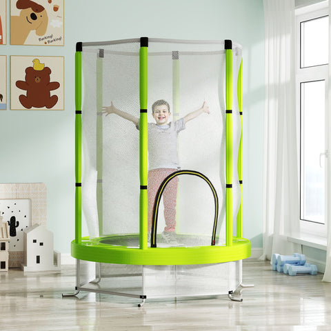 Rootz Children's Trampoline - Kids Bouncing Toy - Mini Jumper - Safety Net - Indoor & Outdoor Fun - Ø140 x 190H cm - Green