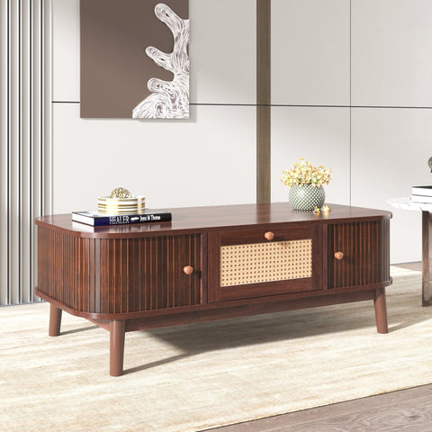Rootz Rattan Coffee Table - Rustic Table - Country Style - Ample Storage - 110L x 55W x 38.5H cm