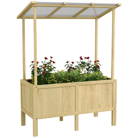 Rootz Raised Bed With Roof - Drainage Holes - Fleece Lining - Weatherproof - Fir Wood - Natural - 110 x 60 x 152 cm