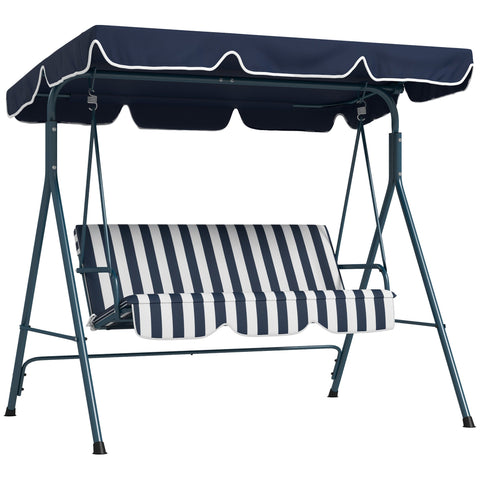 Rootz Hollywood Swing Garden Seat - 3-Seater Swing - Outdoor Bench - Weatherproof - Adjustable Roof - 172cm x 110cm x 153cm - Blue and White