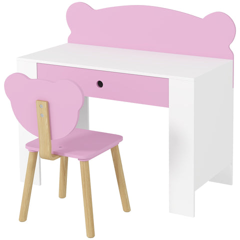 Rootz Children's Desk Set - Work Table - Chair - Educational Fun - Bear Shape - Pink - 80cm x 41cm x 74.5cm