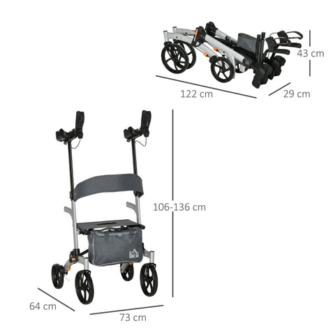 Rootz Loophulp met Zitje - Mobiliteitsrollator - Rollator - Lichtgewicht - Verstelbaar - Hoge Stabiliteit - 73cm x 64cm x 106-136cm