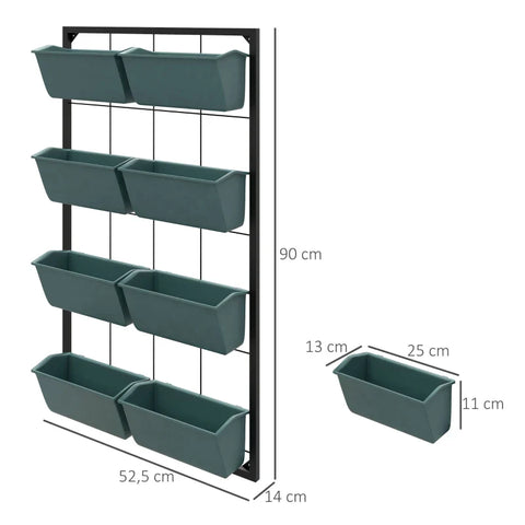 Rootz Planttrap - Bloementrap - 8 Plantbakken - Stapelbaar - Weerbestendig - Grijs + Zwart - 52,5 x 14 x 90 cm