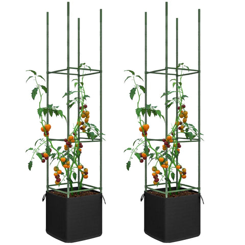 Rootz Planters - Trellis - Set Of 2 Bag - Adjustable Levels - Stainless Steel - Felt - Plastic - Green - 33L x 33W x 180H cm