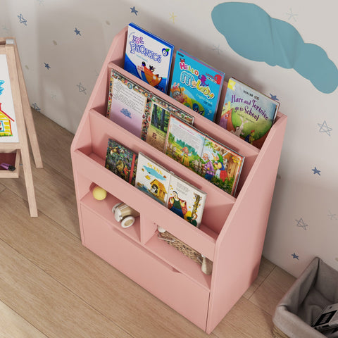 Rootz Children's Shelf with Drawer - Bookshelf - Storage Unit - Promotes Organization - 60 x 29.9 x 90 cm - Pink