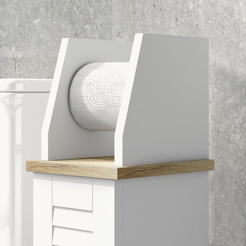 Rootz Bathroom Toilet Paper Holder - Cabinet Organizer - Space-Saver - Height Adjustable Shelf - White - Brown,18 x 20 x 80 cm