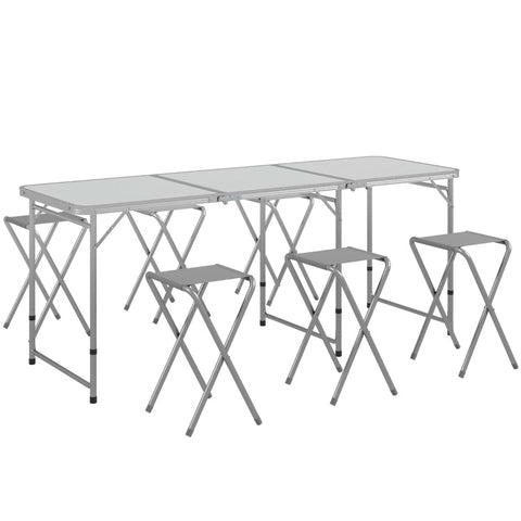 Rootz Picnic Set Folding Table with Chairs - Portable Dining Set - Outdoor Furniture - Comfort, Durability, Convenience - 180cm x 60cm x 70cm Table, 32cm x 28cm x 35cm Chairs