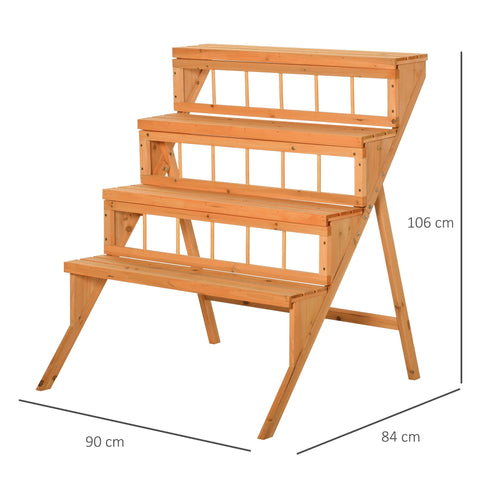 Rootz 4 Level Wood Flower Stand - Plant Shelf - Wooden Plant Ladder - Versatile Indoor/Outdoor Use - 90cm x 84cm x 106cm