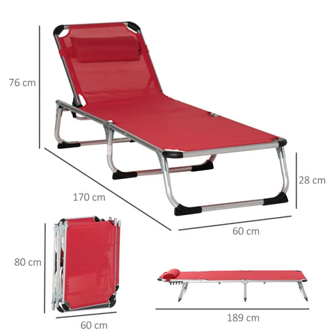 Rootz Sun Lounger - Garden Lounger - Aluminum Fabric Lounger - Relaxation Lounger - 5-way Adjustable - Foldable - Ergonomic - Mesh Red - 165 x 60 x 76 cm