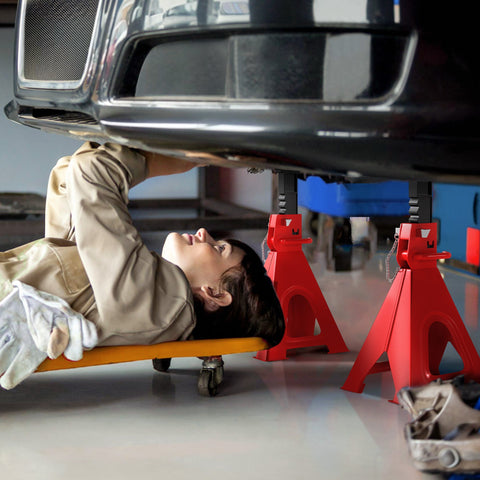 Rootz 2 Piece Adjustable Supporting Blocks - Load-Bearing Stands - Car Jack Stands - 6 Ton Capacity, Red - Enhances Vehicle Stability - 26cm x 37.5-59.2cm