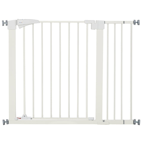 Rootz Dog Barrier Gate - Pet Gate - Safety Rail - Auto Close - Adjustable 76-103cm x 77cm - White Steel Design