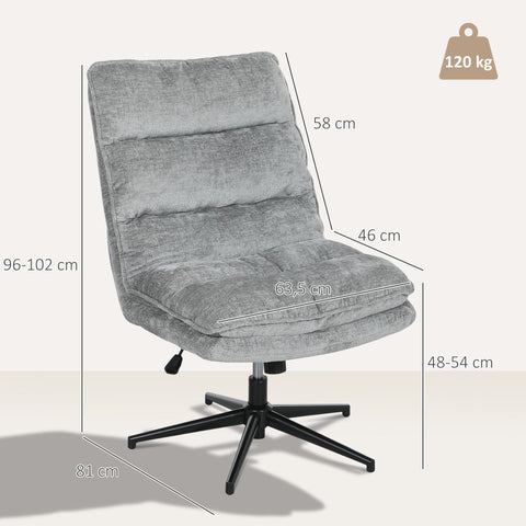 Rootz Armless Upholstered Office Chair - Rotatable Padded Desk Chair - Height Adjustable Seating - Soft Fabric Comfort - 63.5cm x 81cm x 96-102cm