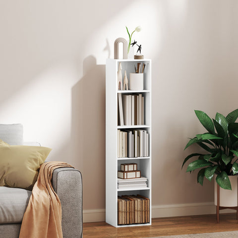 Rootz White Bookshelf - 5-Tier Shelf - Adjustable Storage - Flexibility in Organization - 30 x 24 x 133.5 cm